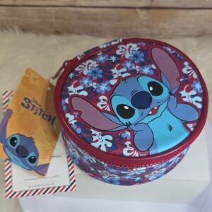 Disney Stitch Floral Round Cosmetic Case - Blue & Red